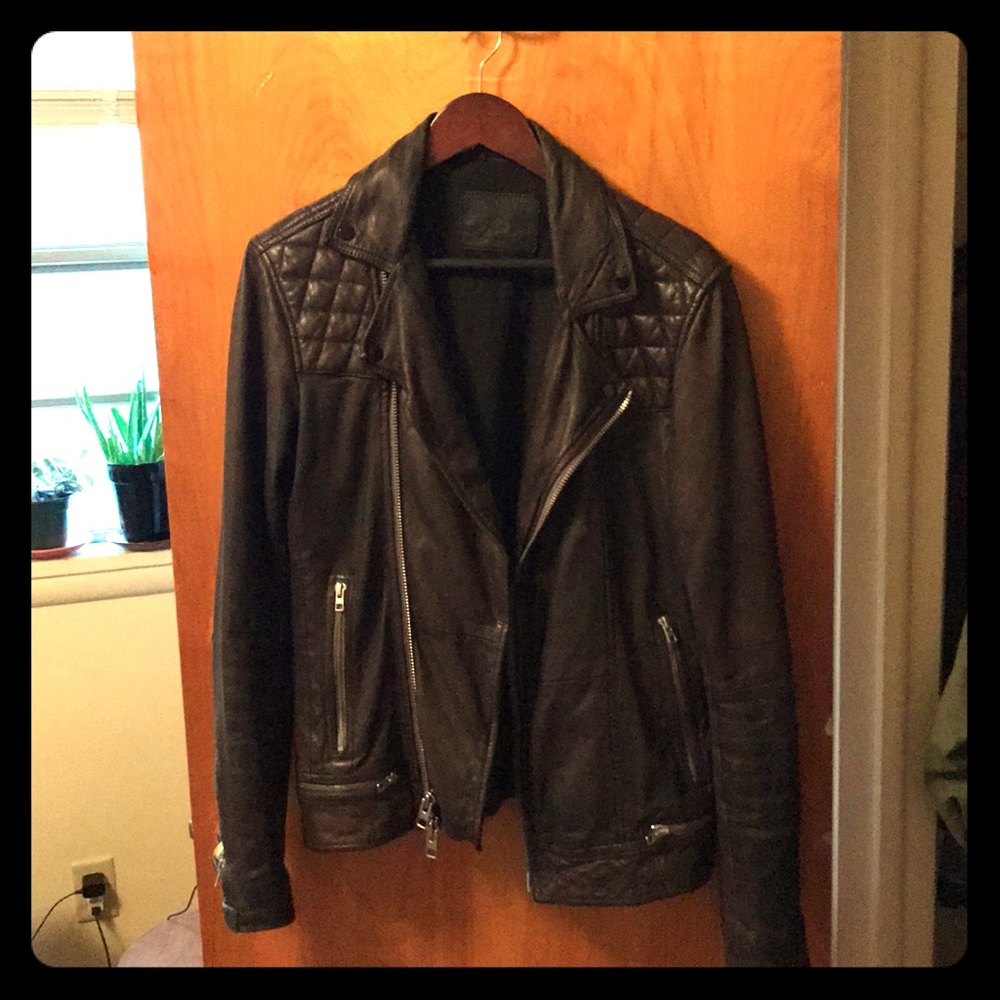 All Saints dark brown leather jacket